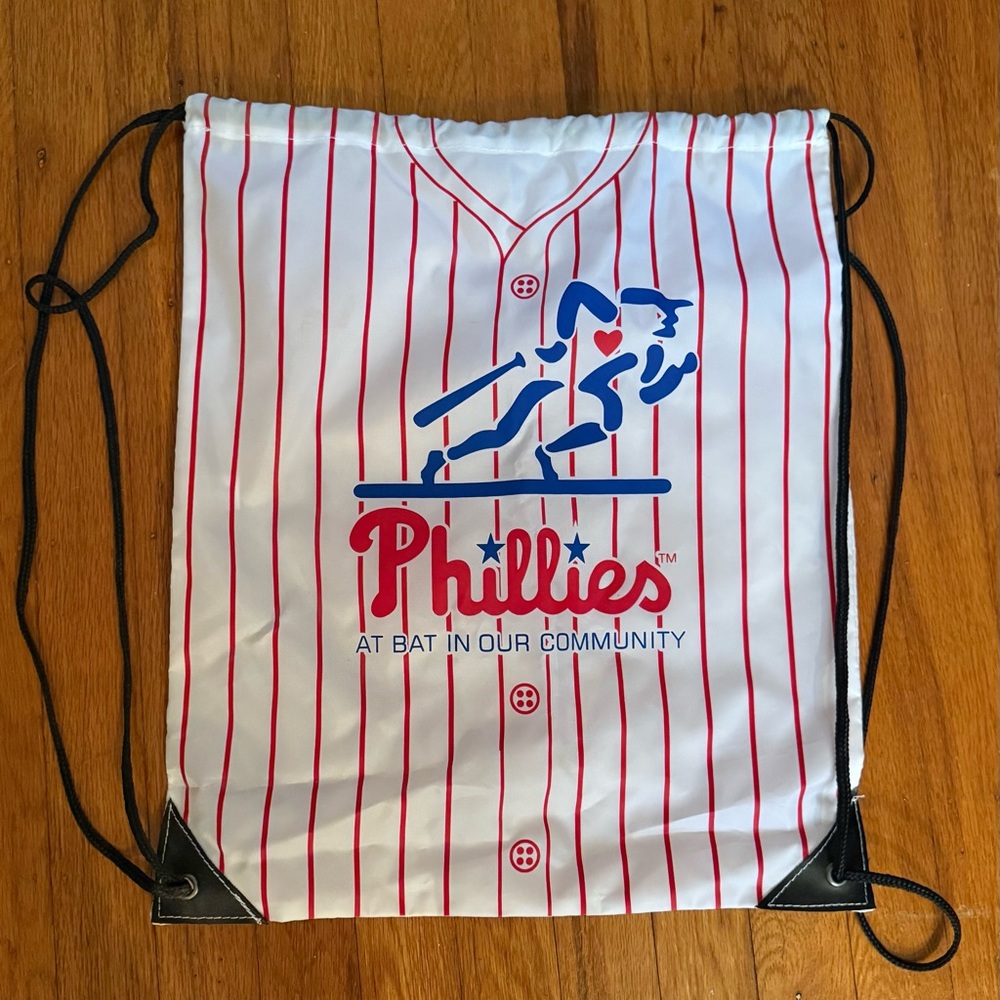 Philadelphia Phillies Drawstring Backpack - White and Red Pinstriped